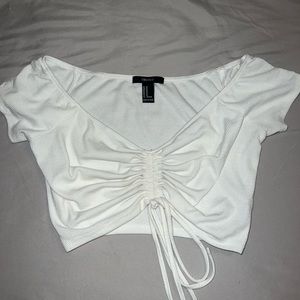 white forever 21 scrunch tie crop top